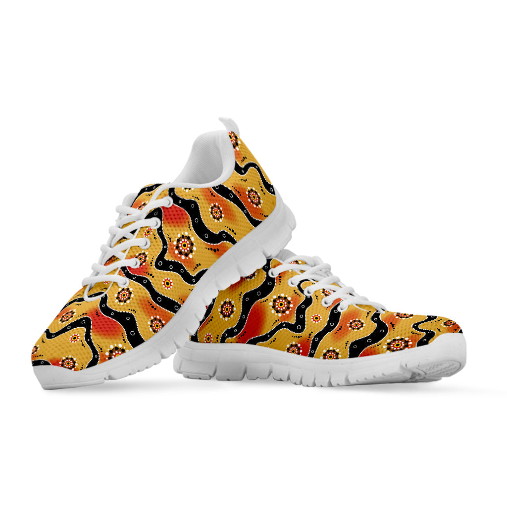 Australian Aboriginal Pattern Print White Running Shoes