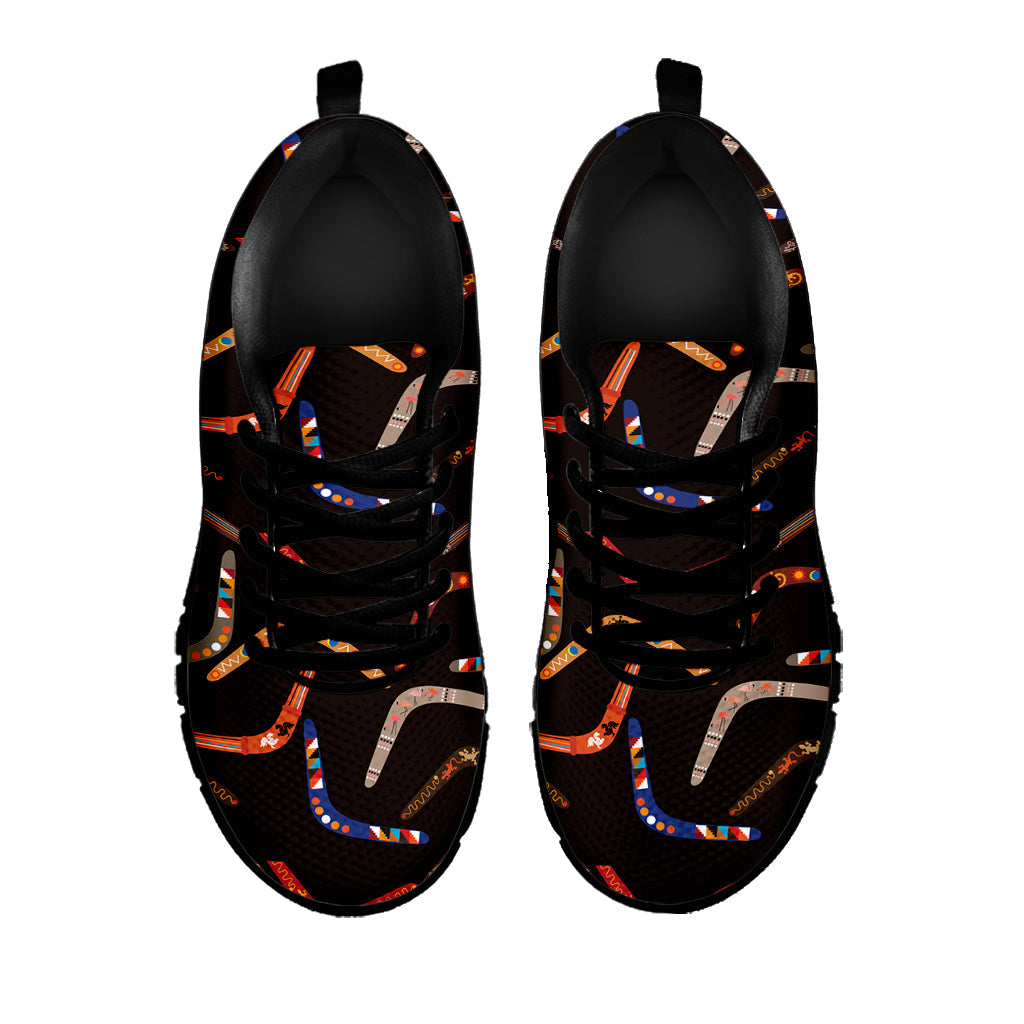 Australian Boomerang Pattern Print Black Running Shoes
