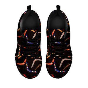 Australian Boomerang Pattern Print Black Running Shoes