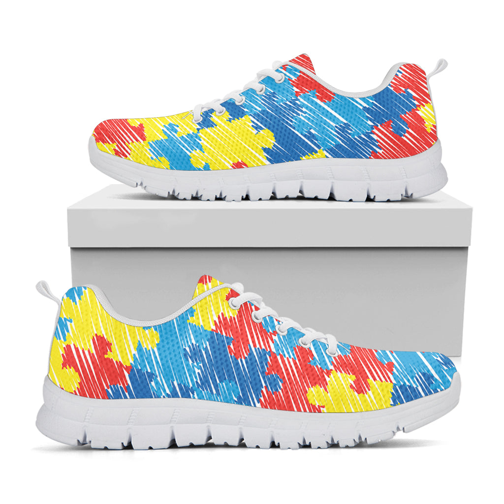 Autism Awareness Drawing Puzzle Print White Running Shoes