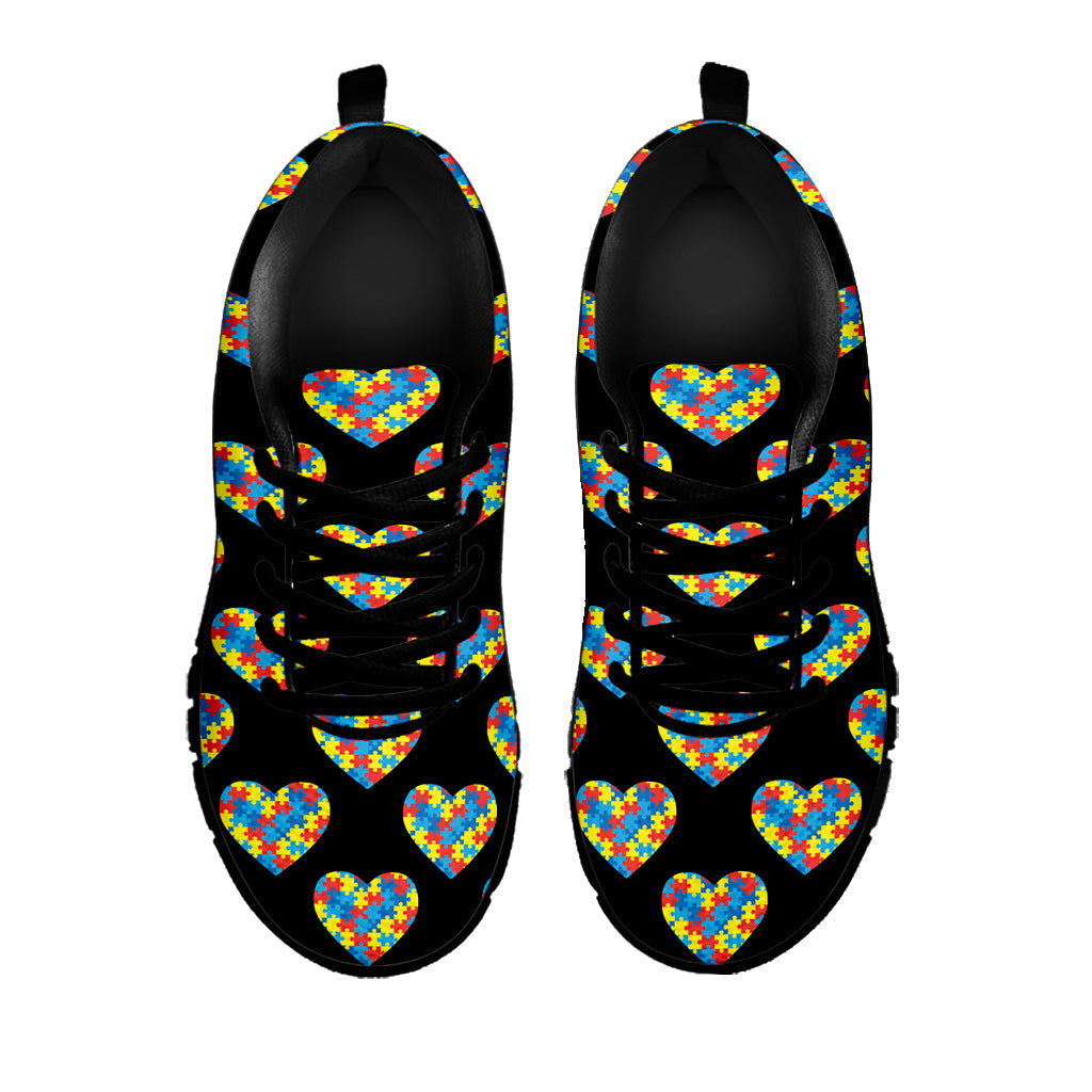 Autism Awareness Heart Pattern Print Black Running Shoes