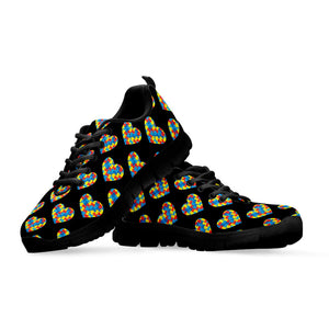 Autism Awareness Heart Pattern Print Black Running Shoes
