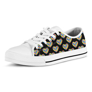 Autism Awareness Heart Pattern Print White Low Top Sneakers