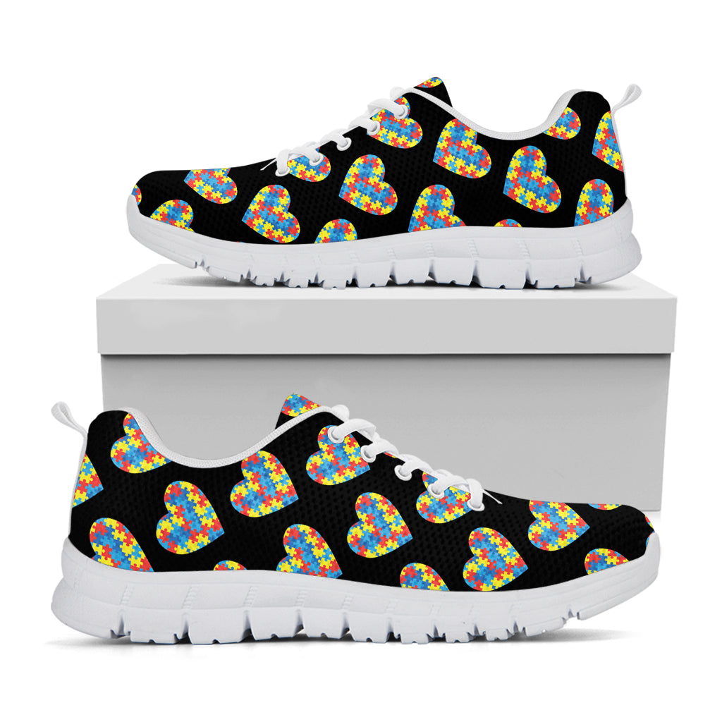 Autism Awareness Heart Pattern Print White Running Shoes