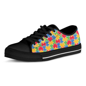 Autism Awareness Jigsaw Pattern Print Black Low Top Sneakers