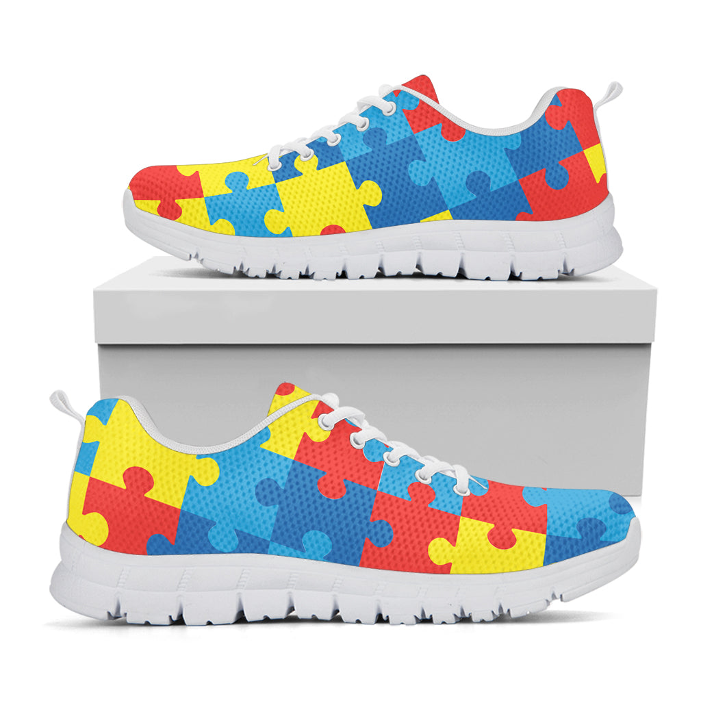 Autism Awareness Pattern Print White Running Shoes