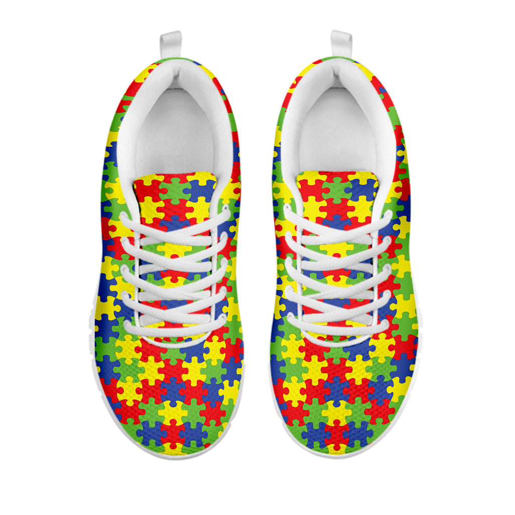 Autism Awareness Puzzle Pattern Print White Running Shoes