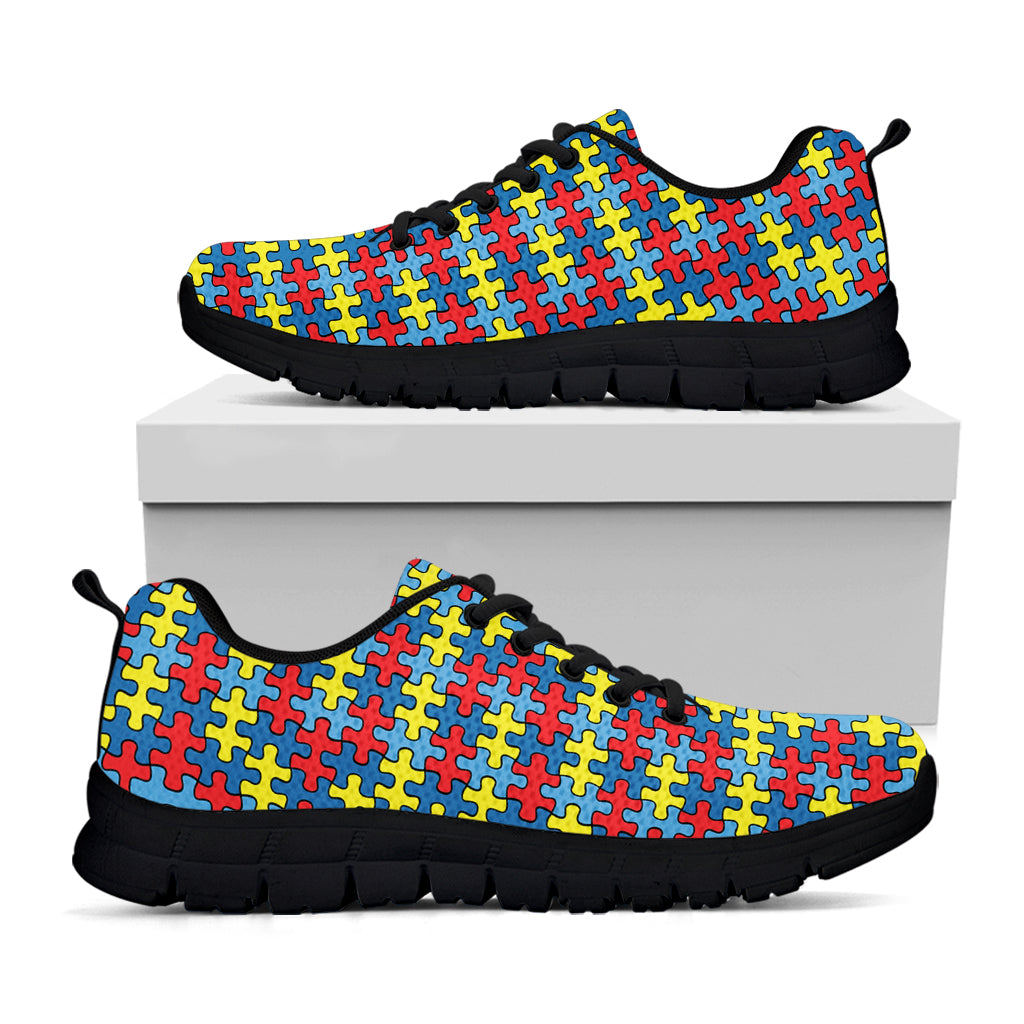 Autism Awareness Puzzle Print Black Running Shoes