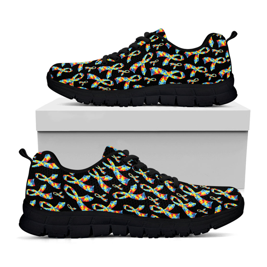 Autism Awareness Ribbon Pattern Print Black Running Shoes
