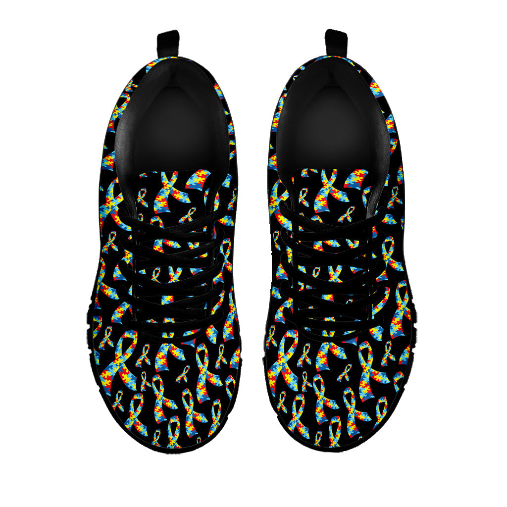 Autism Awareness Ribbon Pattern Print Black Running Shoes