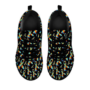Autism Awareness Ribbon Pattern Print Black Running Shoes