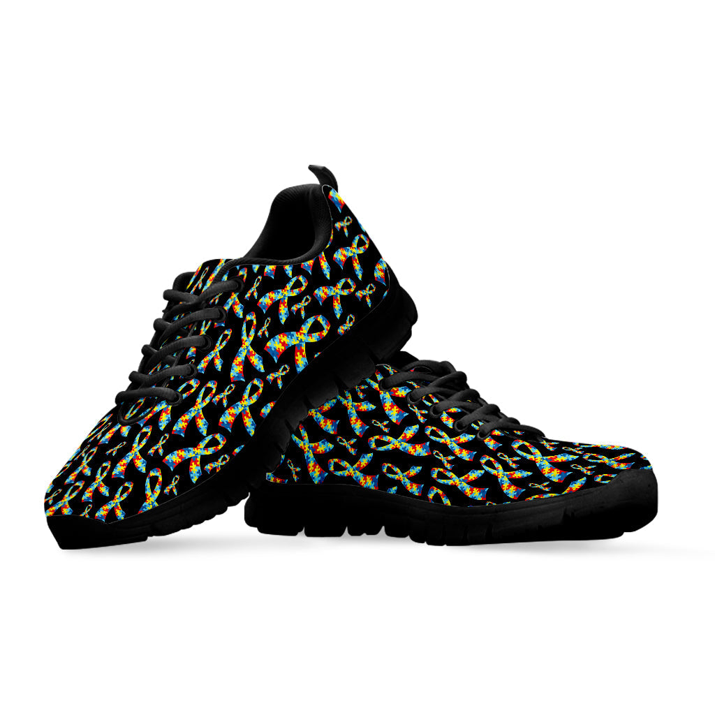 Autism Awareness Ribbon Pattern Print Black Running Shoes