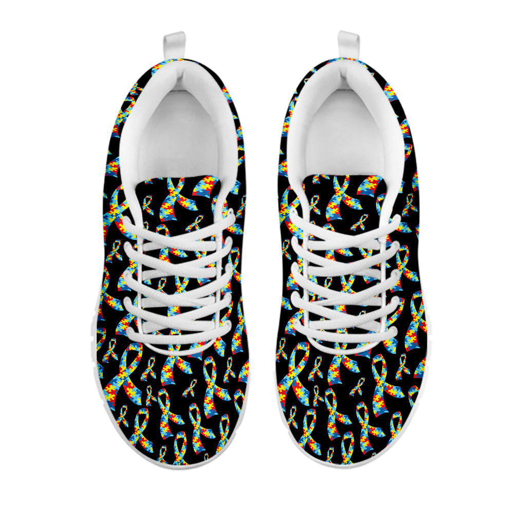 Autism Awareness Ribbon Pattern Print White Running Shoes