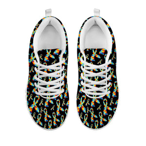 Autism Awareness Ribbon Pattern Print White Running Shoes