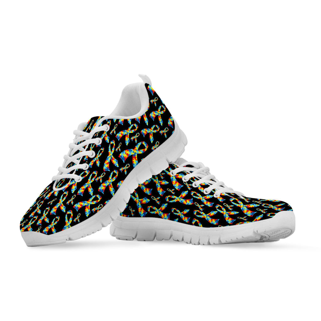 Autism Awareness Ribbon Pattern Print White Running Shoes