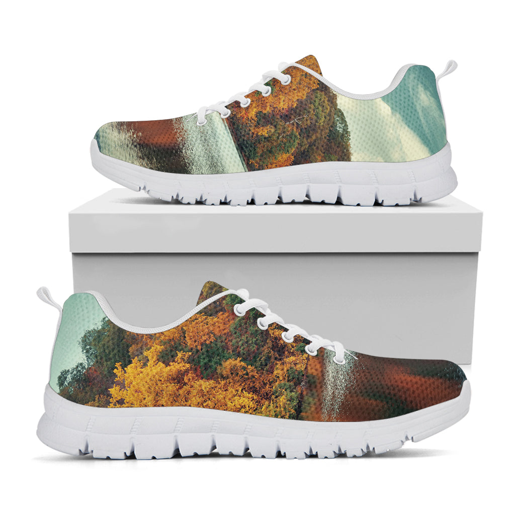 Autumn Lake Print White Running Shoes