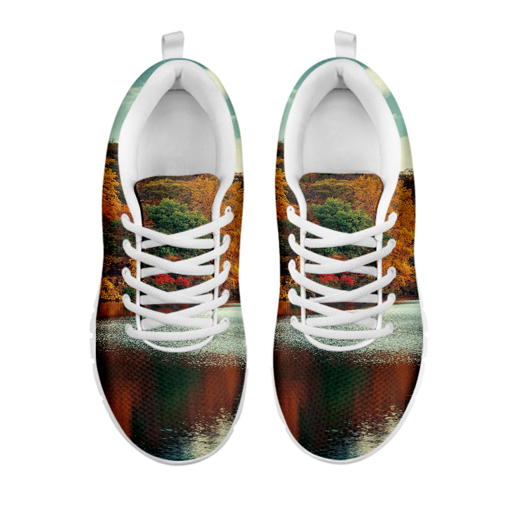 Autumn Lake Print White Running Shoes
