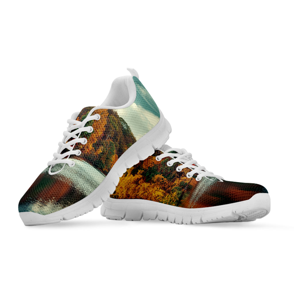 Autumn Lake Print White Running Shoes