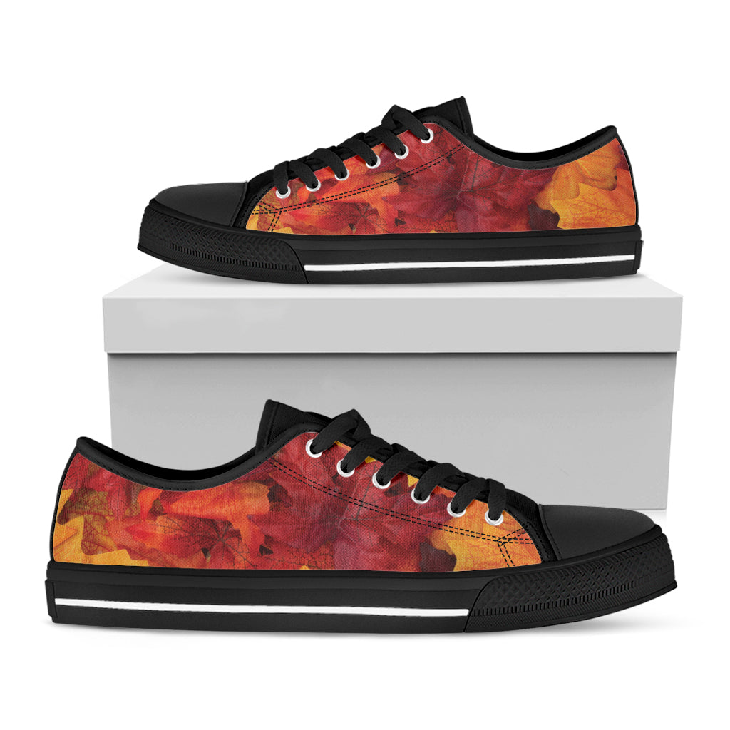 Autumn Maple Leaf Print Black Low Top Sneakers