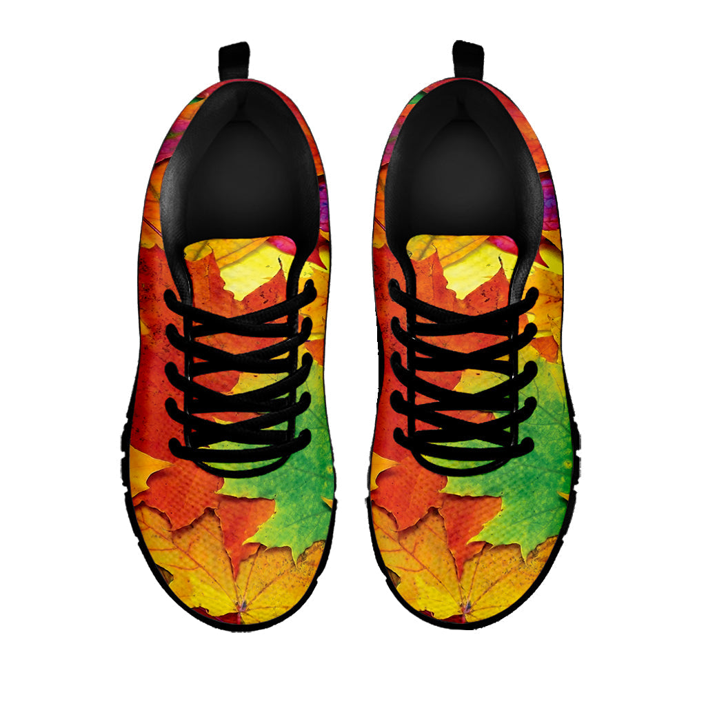 Autumn Maple Leaves Print Black Running Shoes