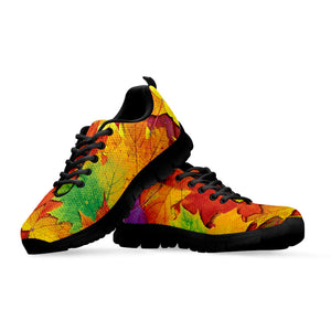 Autumn Maple Leaves Print Black Running Shoes