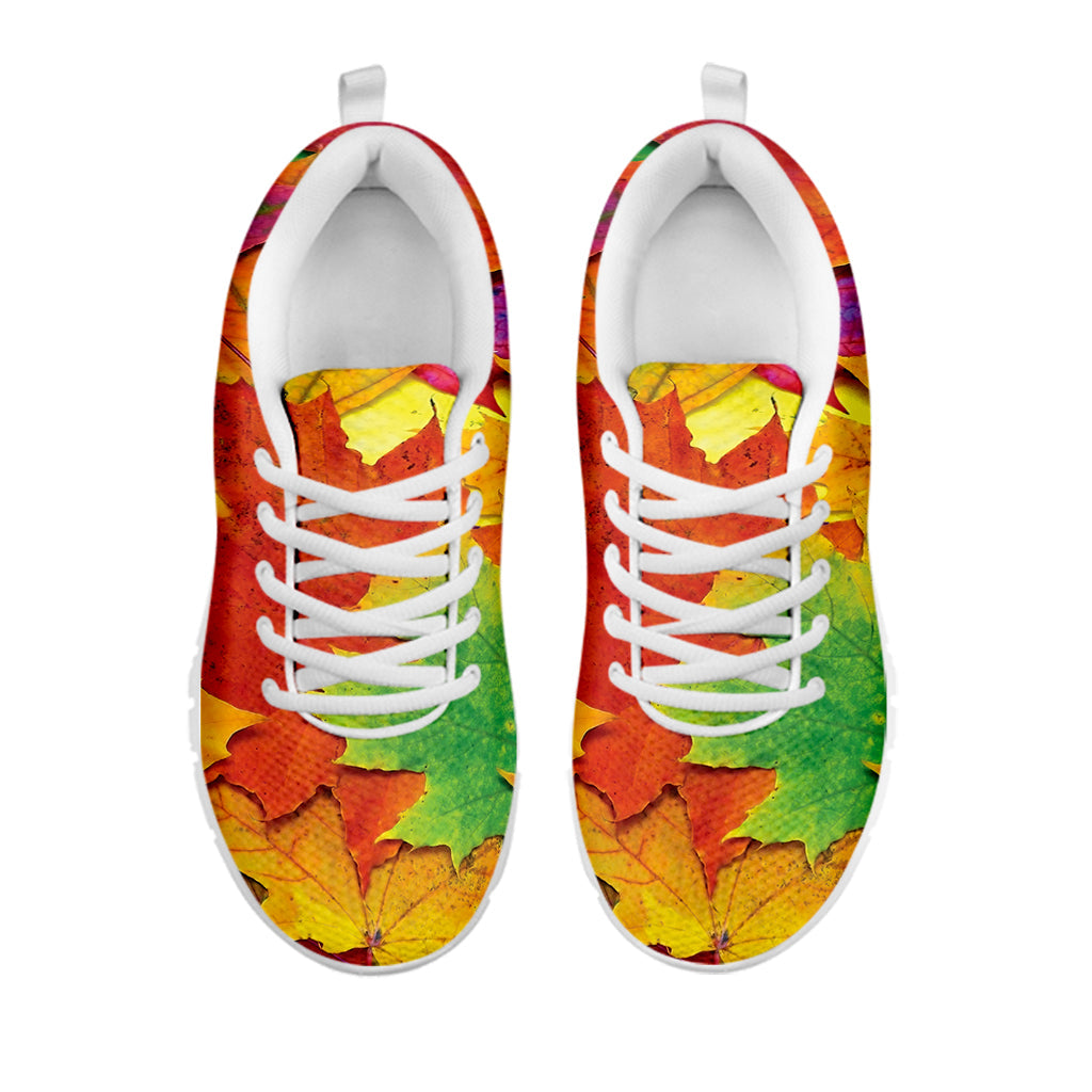 Autumn Maple Leaves Print White Running Shoes