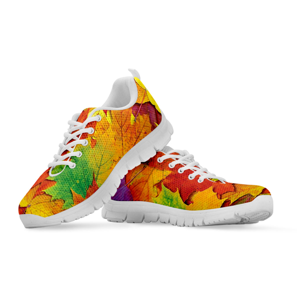 Autumn Maple Leaves Print White Running Shoes