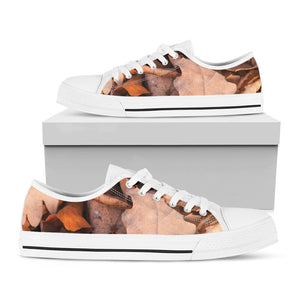 Autumn Oak leaf Print White Low Top Sneakers