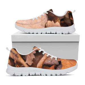 Autumn Oak leaf Print White Running Shoes
