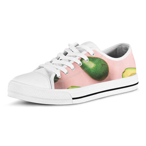 Avocado Cut In Half Pattern Print White Low Top Sneakers