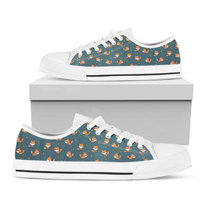 Baby Fox Pattern Print White Low Top Sneakers