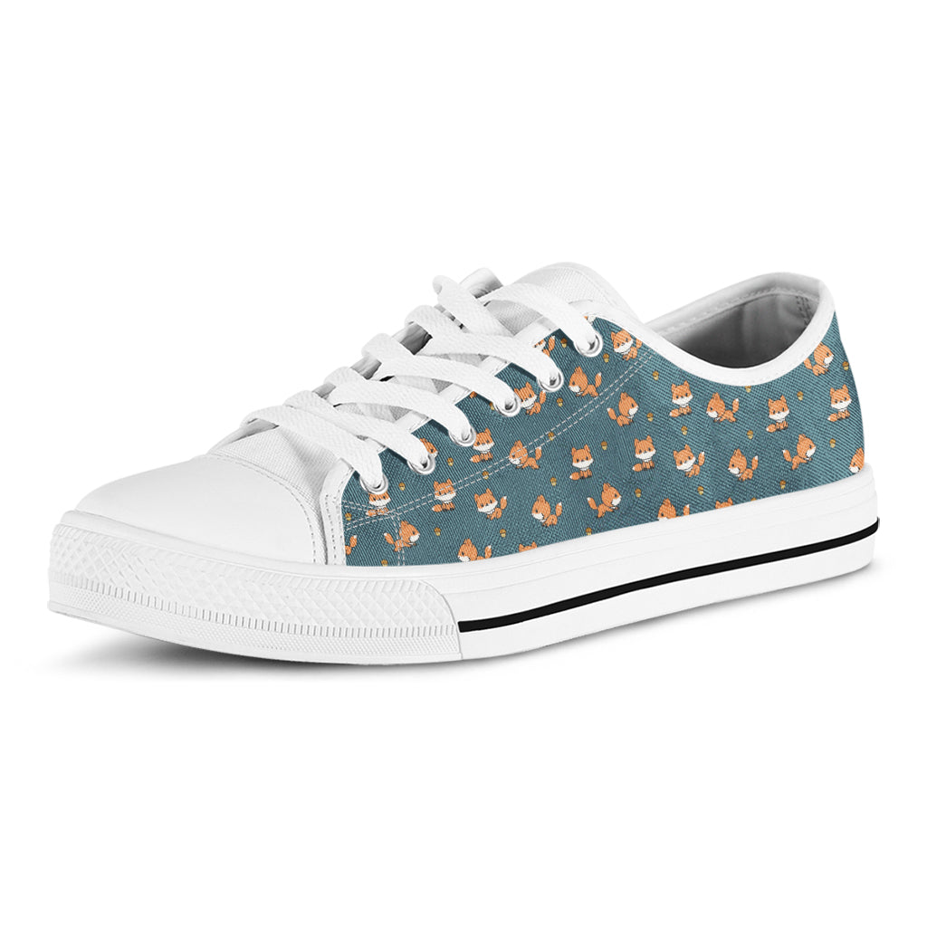 Baby Fox Pattern Print White Low Top Sneakers