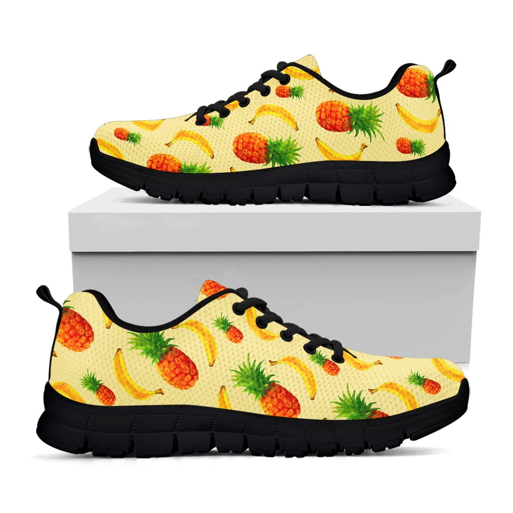 Banana Pineapple Pattern Print Black Running Shoes