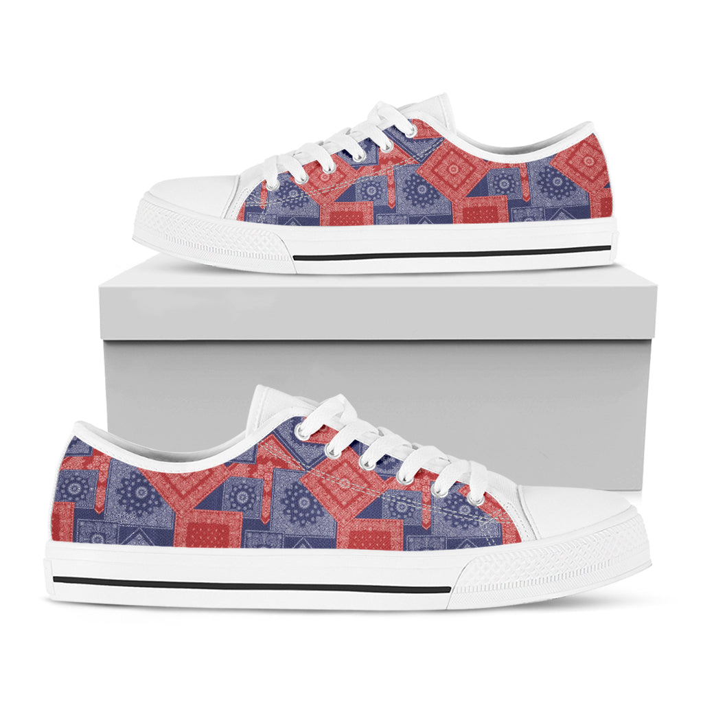 Bandanna Patchwork Pattern Print White Low Top Sneakers