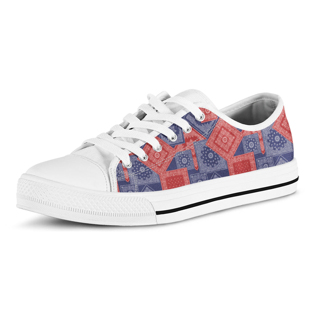 Bandanna Patchwork Pattern Print White Low Top Sneakers