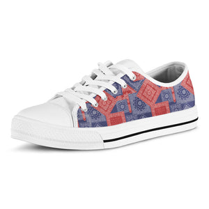 Bandanna Patchwork Pattern Print White Low Top Sneakers