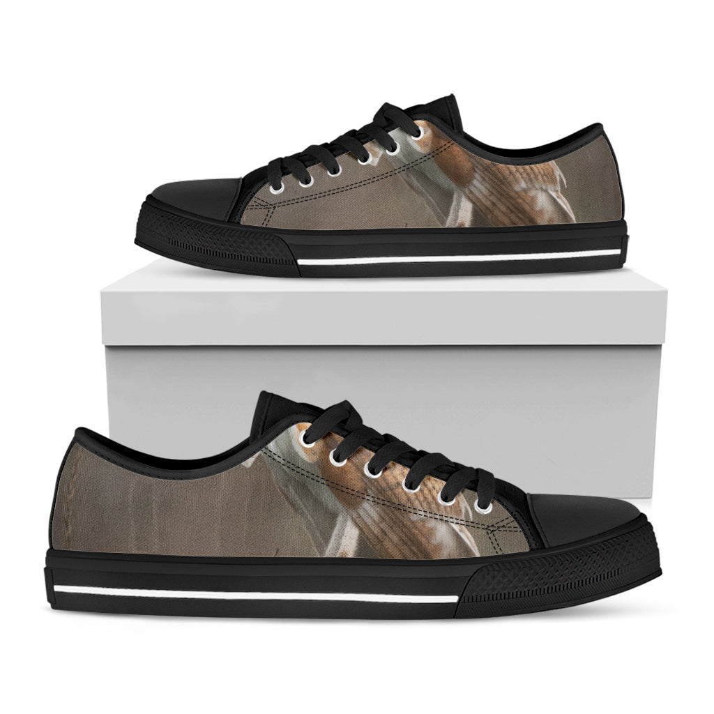Barn Owl Print Black Low Top Sneakers