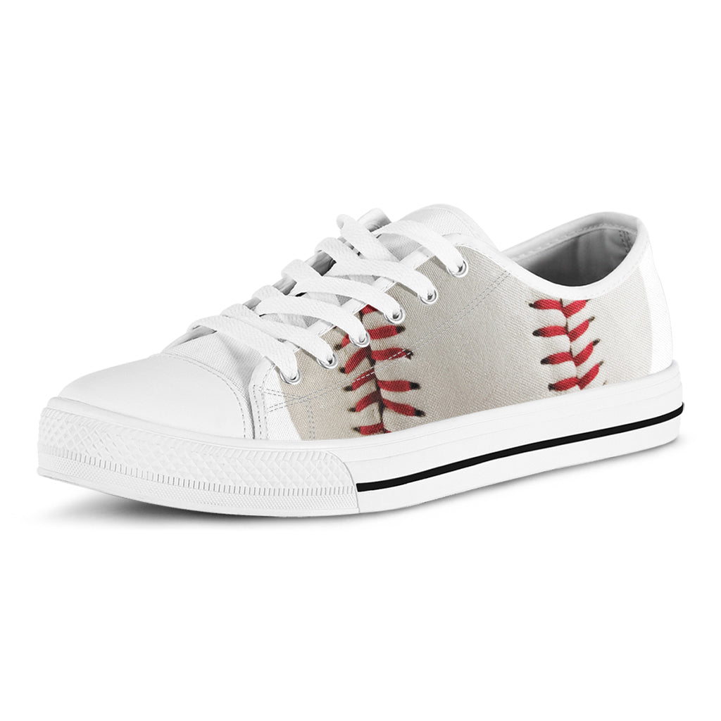 Baseball Stitching Print White Low Top Sneakers