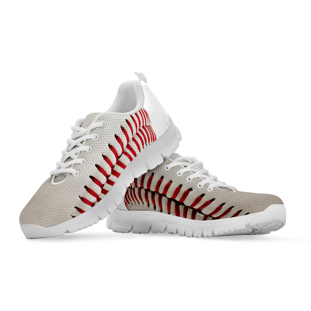 Baseball Stitching Print White Running Shoes