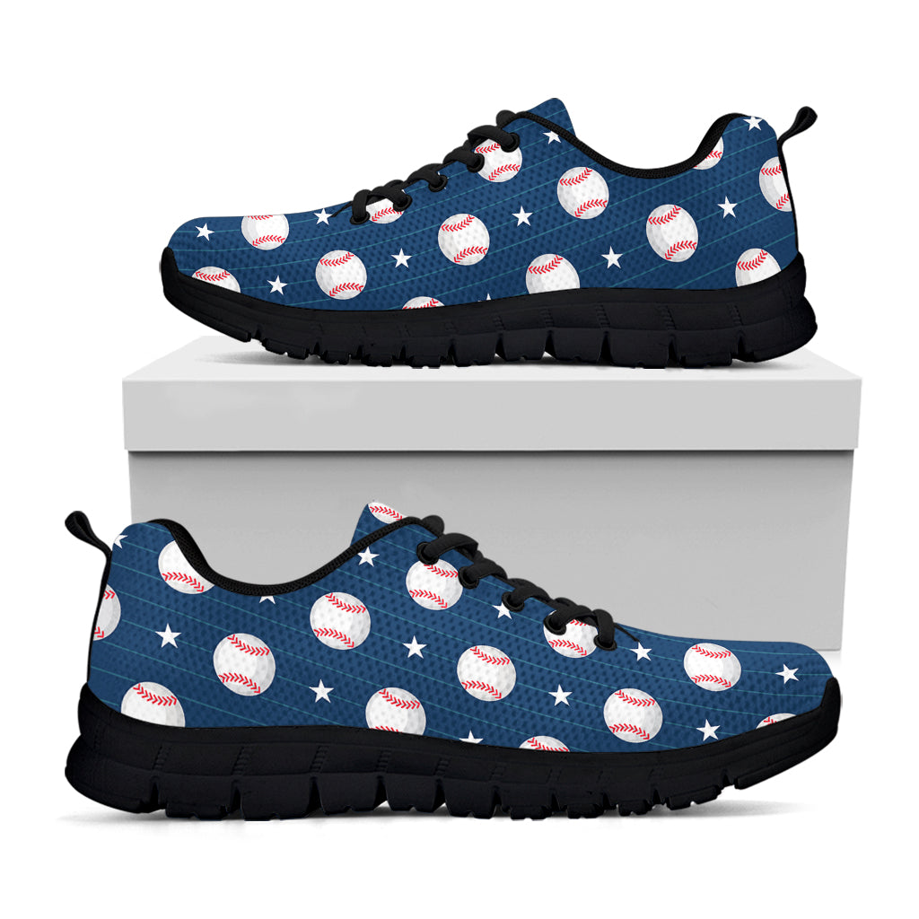 Baseballs Star Pattern Print Black Running Shoes