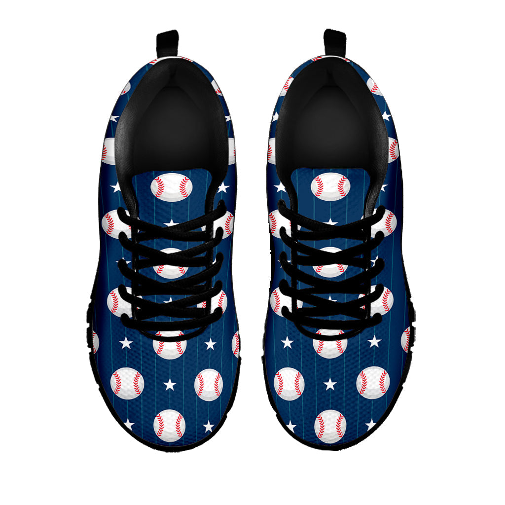 Baseballs Star Pattern Print Black Running Shoes