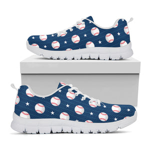 Baseballs Star Pattern Print White Running Shoes