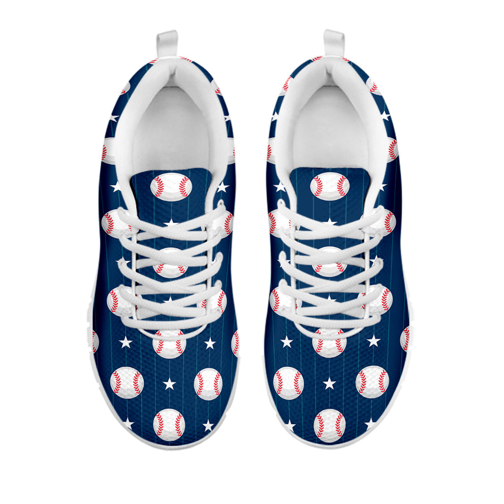 Baseballs Star Pattern Print White Running Shoes