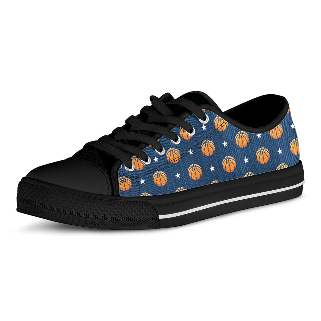 Basketball And Star Pattern Print Black Low Top Sneakers
