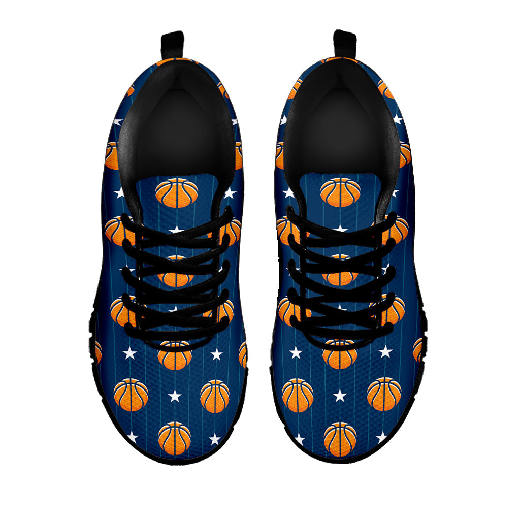 Basketball And Star Pattern Print Black Running Shoes