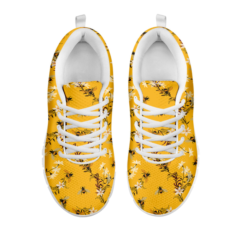 Bee Drawing Pattern Print White Running Shoes