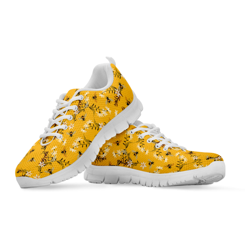 Bee Drawing Pattern Print White Running Shoes