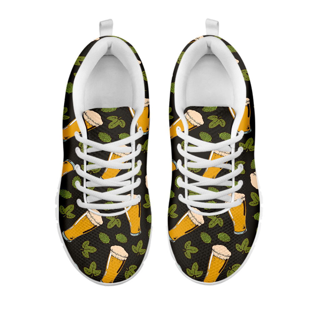 Beer Hop Cone And Leaf Pattern Print White Running Shoes
