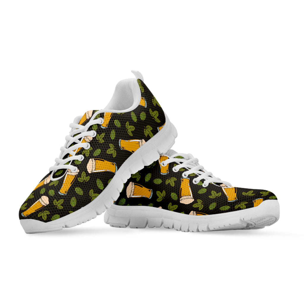 Beer Hop Cone And Leaf Pattern Print White Running Shoes
