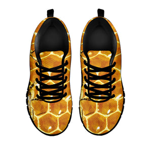 Bees And Honeycomb Print Black Running Shoes